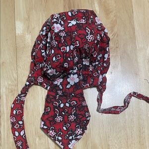 Red Floral Headscarf with Ties